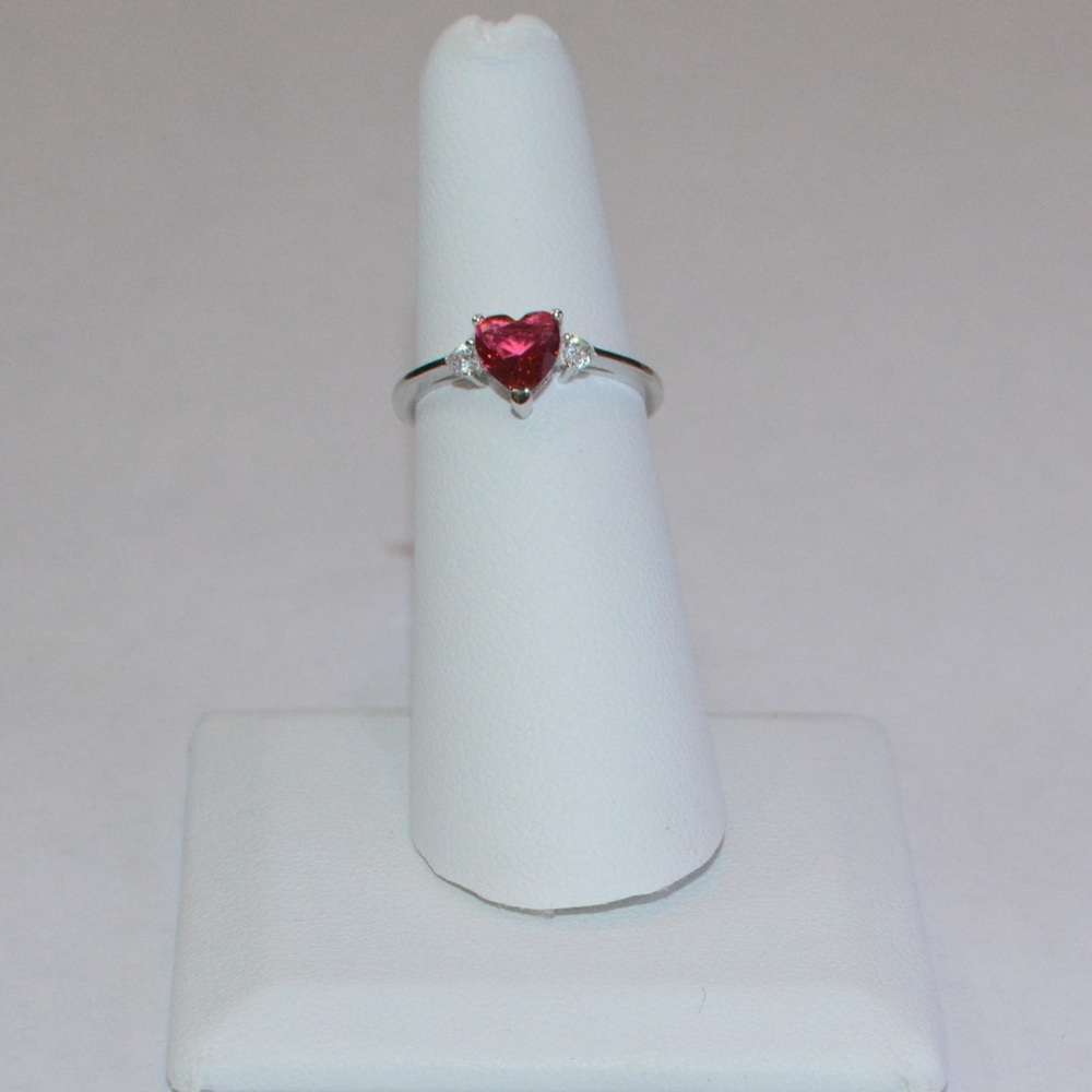 .925 Sterling Silver Red Ruby Heart Ring - Picture 6 of 7